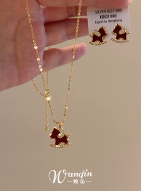 新中式红色滴釉小马项链复古高级