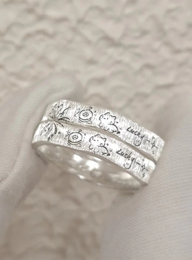 烟花小猫咪线条素圈戒指可爱小众