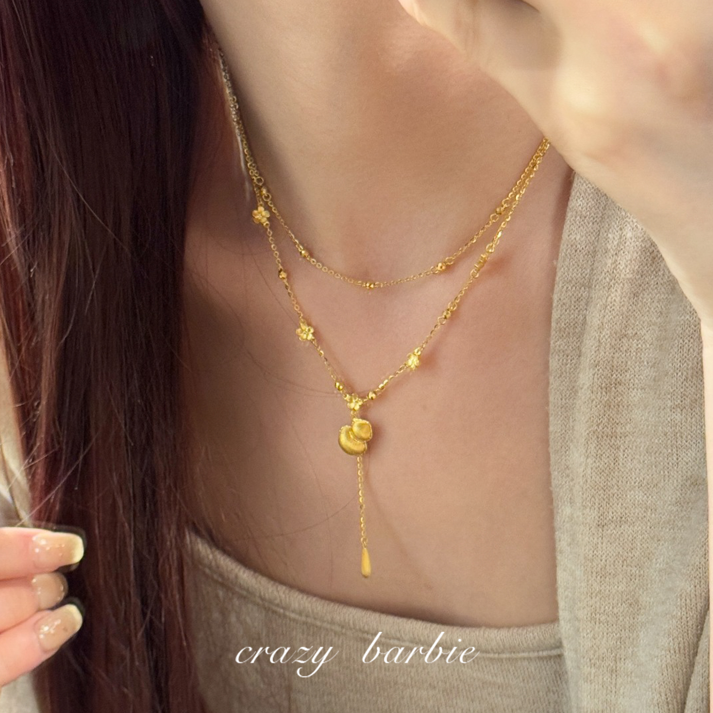 新中式双层金色葫芦项链气质绝美