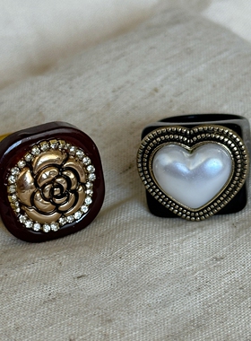 Vintage山茶花方块戒指小众设计