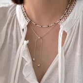 S925纯银爱心抽拉可调节蛇骨链串珠项链女高级感颈链轻奢小众设计