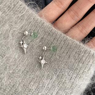 绿光星芒薄荷绿四芒星耳环女简约百搭气质精致耳饰高级感气质百搭