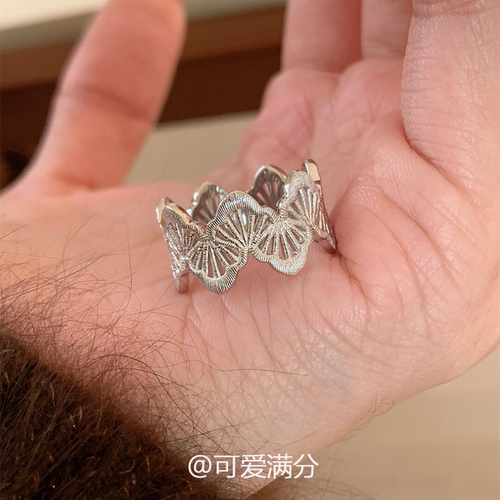 中古银色蕾丝戒指法式复古S925银