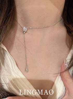 S925纯银水滴流苏项链百搭高级感