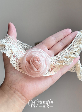 法式绝美粉色玫瑰花蕾丝项链甜美