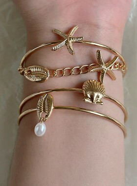 海边度假风金色贝壳海螺手镯百搭