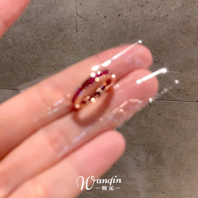 S925纯银红色素圈戒指复古高级感