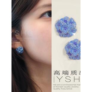 赵露思许我耀眼许妍同款 耳环轻奢百搭设计感蓝色珐琅花朵耳钉耳饰