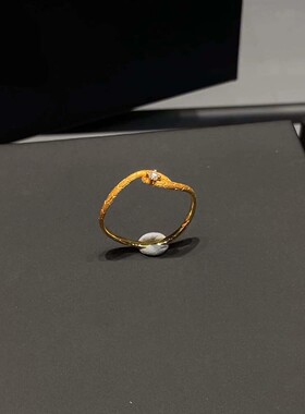 中古金色微镶闪钻拉丝灵蛇戒指