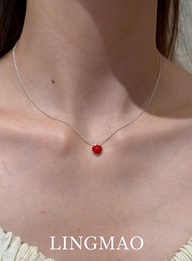 mini红色爱心吊坠项链小众高级感