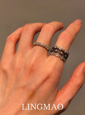 黑色镂空蕾丝宽版戒指小众高级感