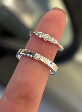 复古简约仿单钻素圈情侣对戒轻奢