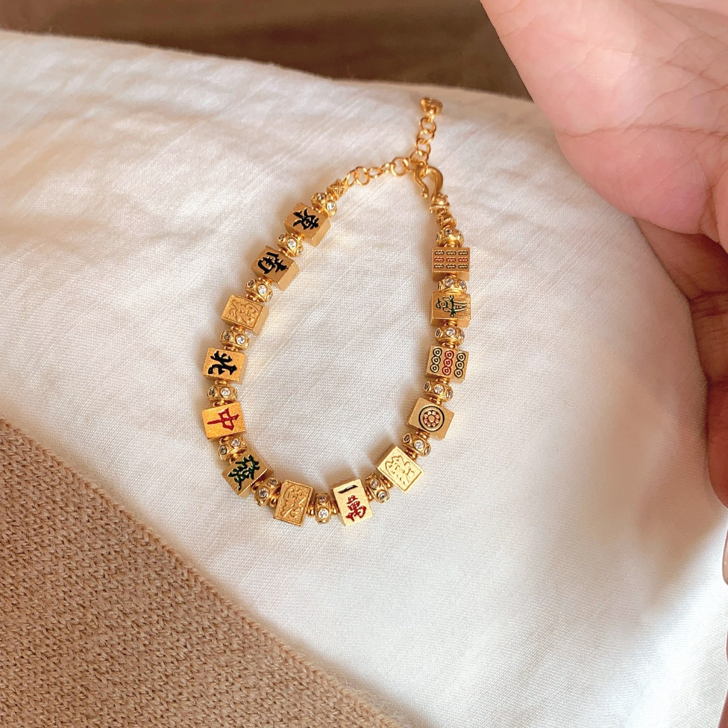 S925银新中式自摸十三幺麻将手链