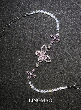 韩系闪钻粉色蝴蝶花朵手链高级感