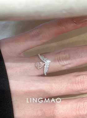 韩系爆闪满钻粉色锆石戒指高级感