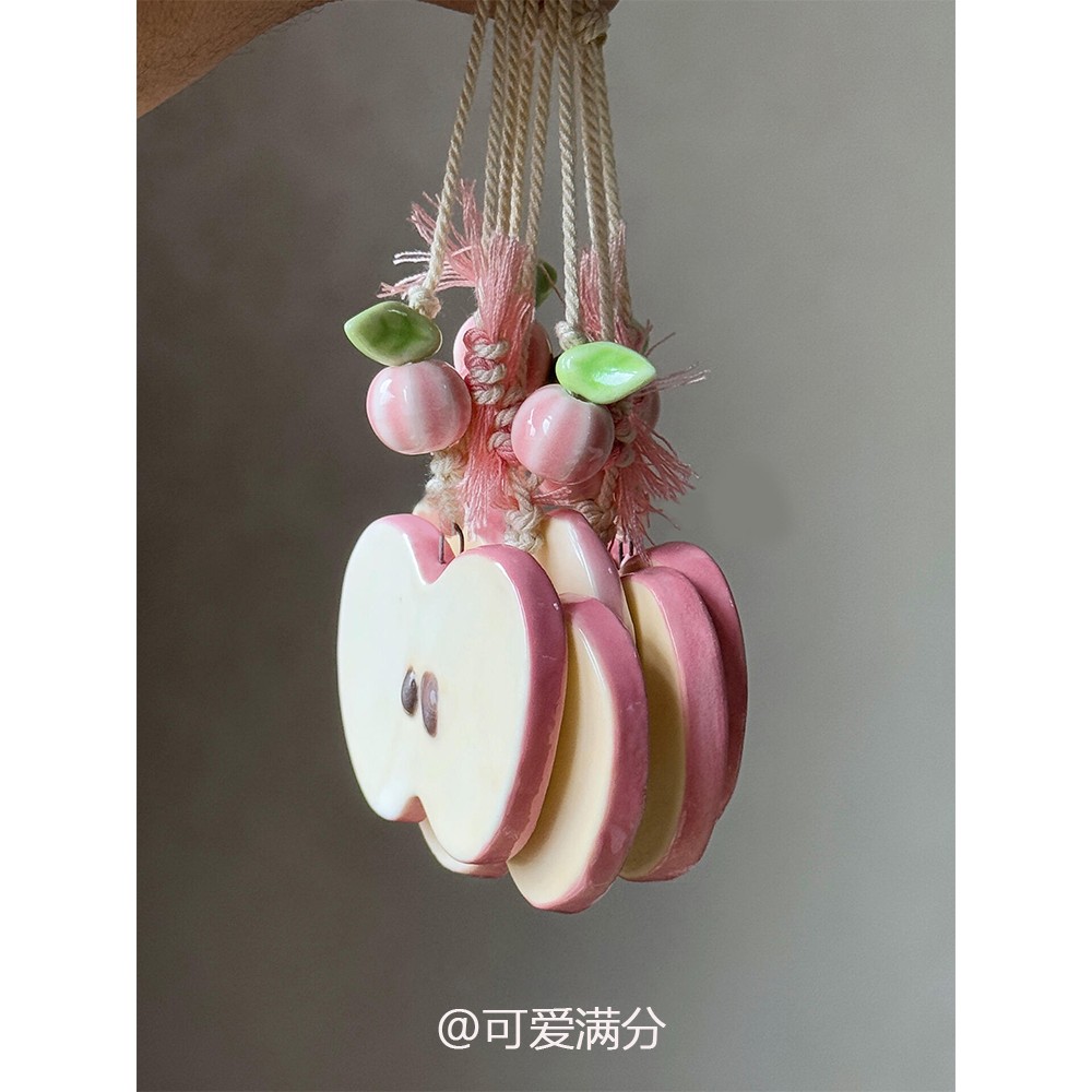 甜美风粉色陶瓷苹果编织项链小众