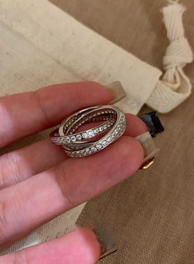 爆闪不掉色三环一体素圈银色戒指