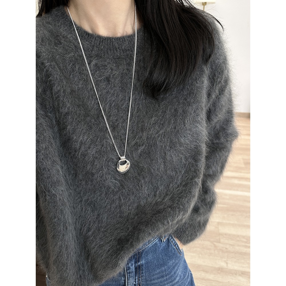 时髦高级感银色几何吊坠毛衣链女