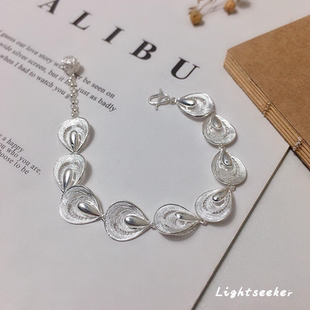 S925纯银清冷感拉丝水滴手链重工精致民族风仙气流苏手饰小众设计