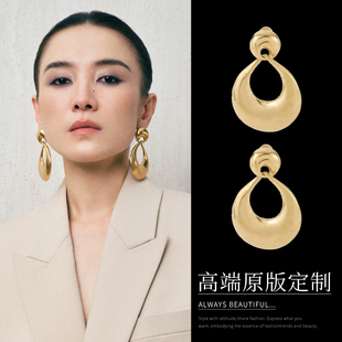 老钱风宋佳同款简约金色大耳环女夸张耳饰轻奢小众高级感耳钉百搭
