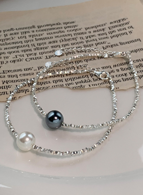 s925纯银碎银仿珍珠手链女款新款