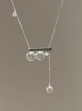 新中式四分音符仿白水晶吊坠项链