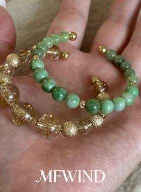 新中式复古青绿色串珠手镯清冷感