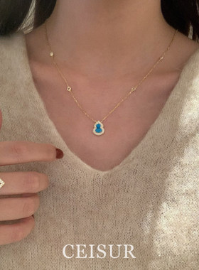 新中式复古仿绿松石葫芦项链小众