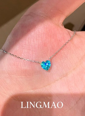 清冷感蓝色闪钻爱心项链小众轻奢