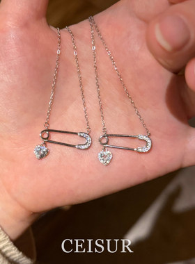 闪钻别针爱心项链高级感轻奢小众