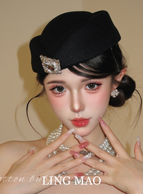 赫本风黑色贝雷帽子法式高级感女