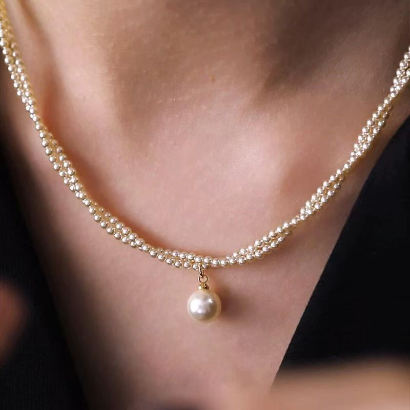 法式复古双层缠绕仿珍珠项链轻奢