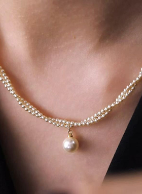 法式复古双层缠绕仿珍珠项链轻奢