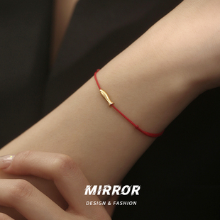 s925纯银铜钱小鱼红色手绳女编织线本命年招财手饰新中式国风手链