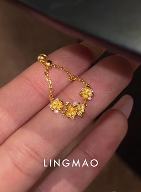金色牡丹花链条戒指小众轻奢时尚