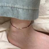 S925纯银新中式 钱币碎银红绳脚链女轻奢小众精致脚环简约百搭足链