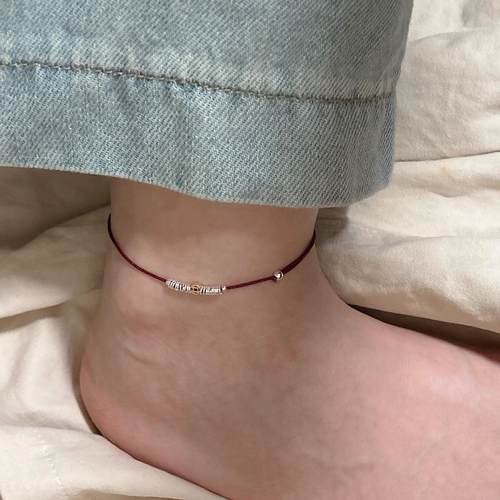 新中式钱币仿碎银红绳脚链高级感