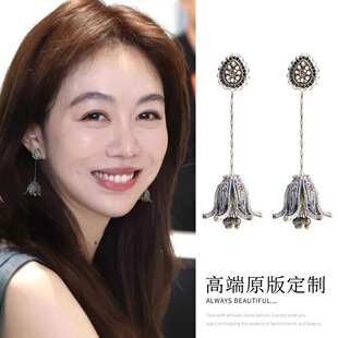 中餐厅姜妍同款花朵耳环夏日复古高级耳夹海边度假风耳饰时尚百搭