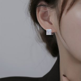 925纯银唐草花方块耳扣小众独特耳环女小众设计高级感时尚 耳饰女