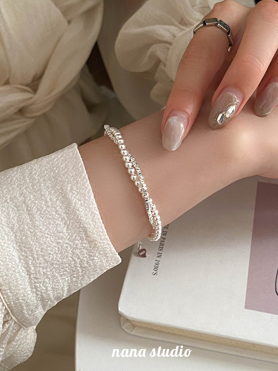 仿碎银子珍珠手链女生小众双层