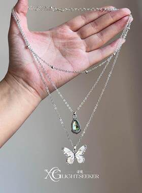 中古vintage蝴蝶吊坠项链高级感