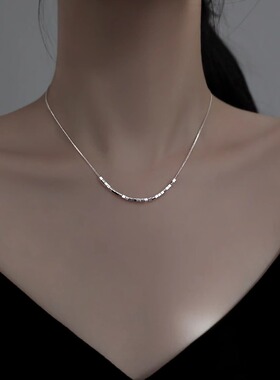 银色小方块项链女高级感小众简约