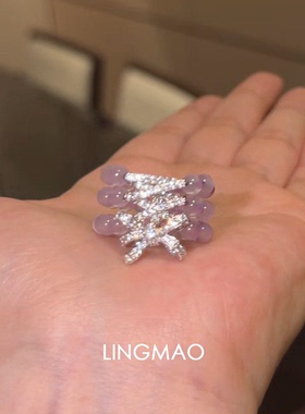 新中式紫玉髓串珠闪钻蝴蝶结戒指