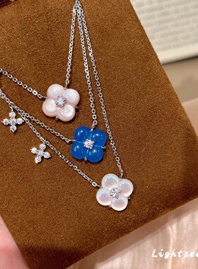 千金感爆闪仿贝母四叶草锆石项链