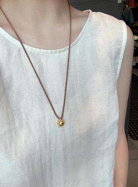 古法哑光金榛果小滴溜吊坠项链小众设计新中式秋冬毛衣链女配饰品