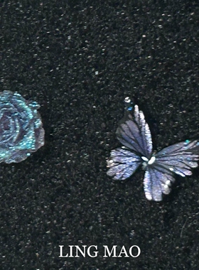 超仙蓝色星辰蝴蝶耳钉小众高级感