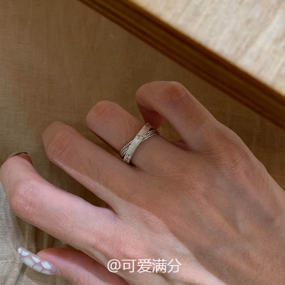 复古拉丝星芒双环戒指轻奢高级感