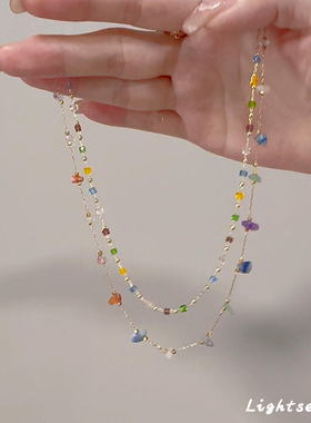 多巴胺彩色不规则方块碎石项链女