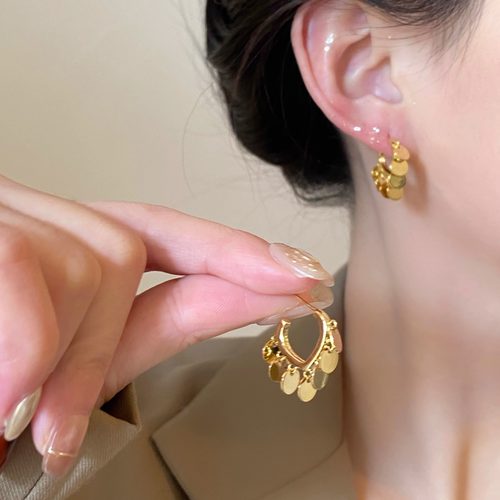 法式圆片流苏耳环高级感气质绝美