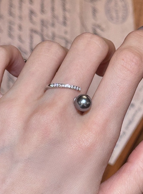 大溪地灰色8mm仿珍珠戒指高级感